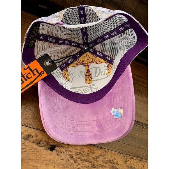 NWT VON DUTCH Official Purple Velvet Trucker Hat Upside down Logo Y2K - Picture 6 of 10